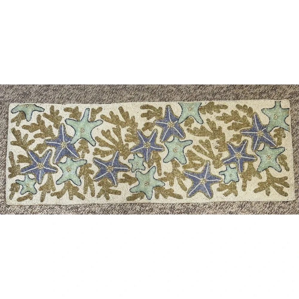 Hand Beaded Table‎ Runner SEA CORALS 13 x 36 centerpiece coastal beach